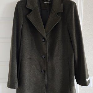 Calvin Klein Wool Peacoat - Dark Olive Green, Long, Size 18 (XL)